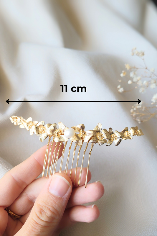 Peigne de mariée fleurs dorées er perle - VICTORIA