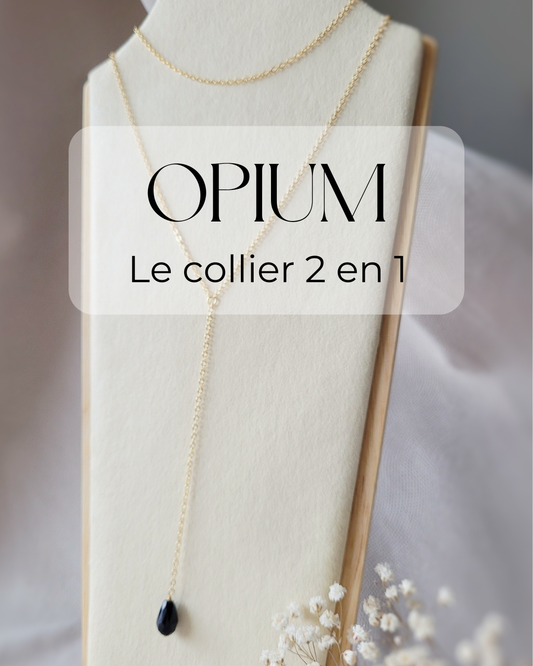 Collier lasso perle noire – Double port avant ou dos - OPIUM