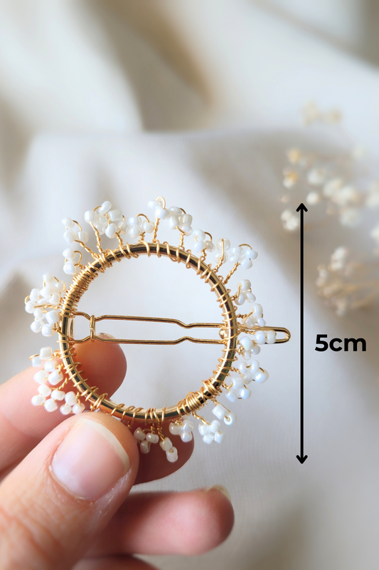 Barrette cercle doré et perles nacrées - GYPSOPHILE