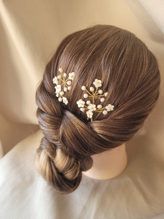 pics à cheveux mariage fleur et perle naturelles