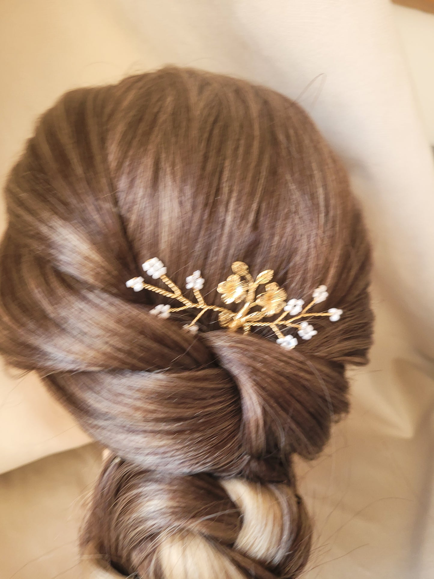 Pic à cheveux perles et fleurs dorées - PIC CAPUCINE