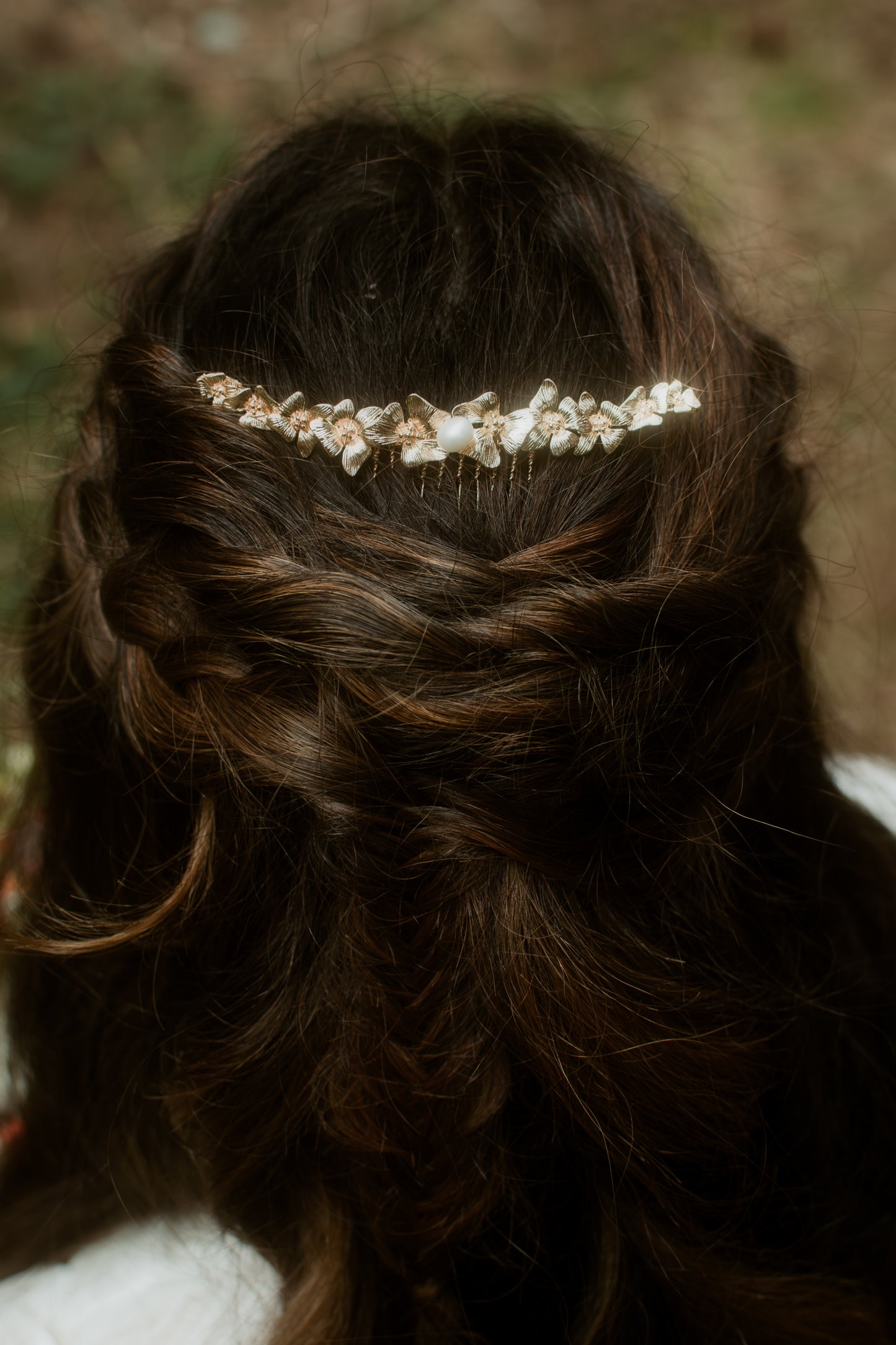 Peigne de mariée fleurs dorées er perle - VICTORIA
