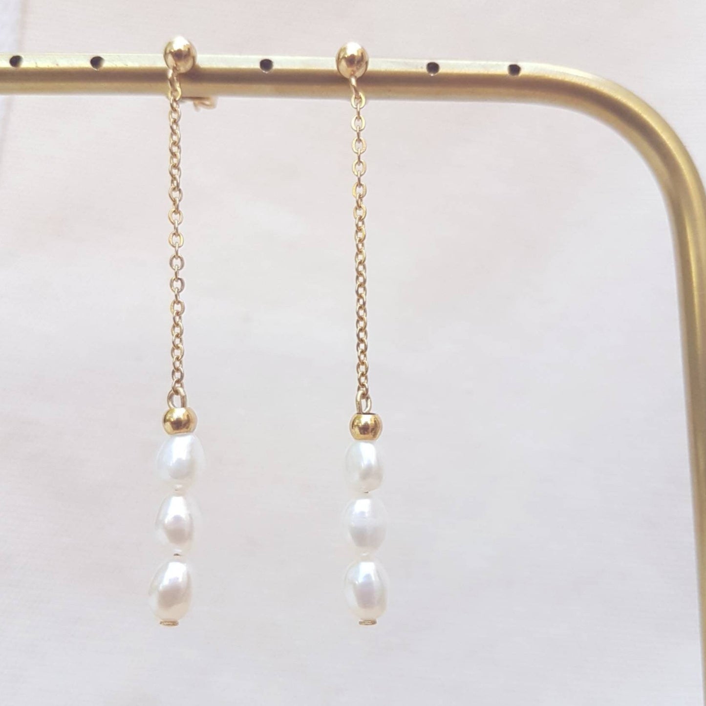 Boucles d'oreilles mariée longue perles d'eau douce