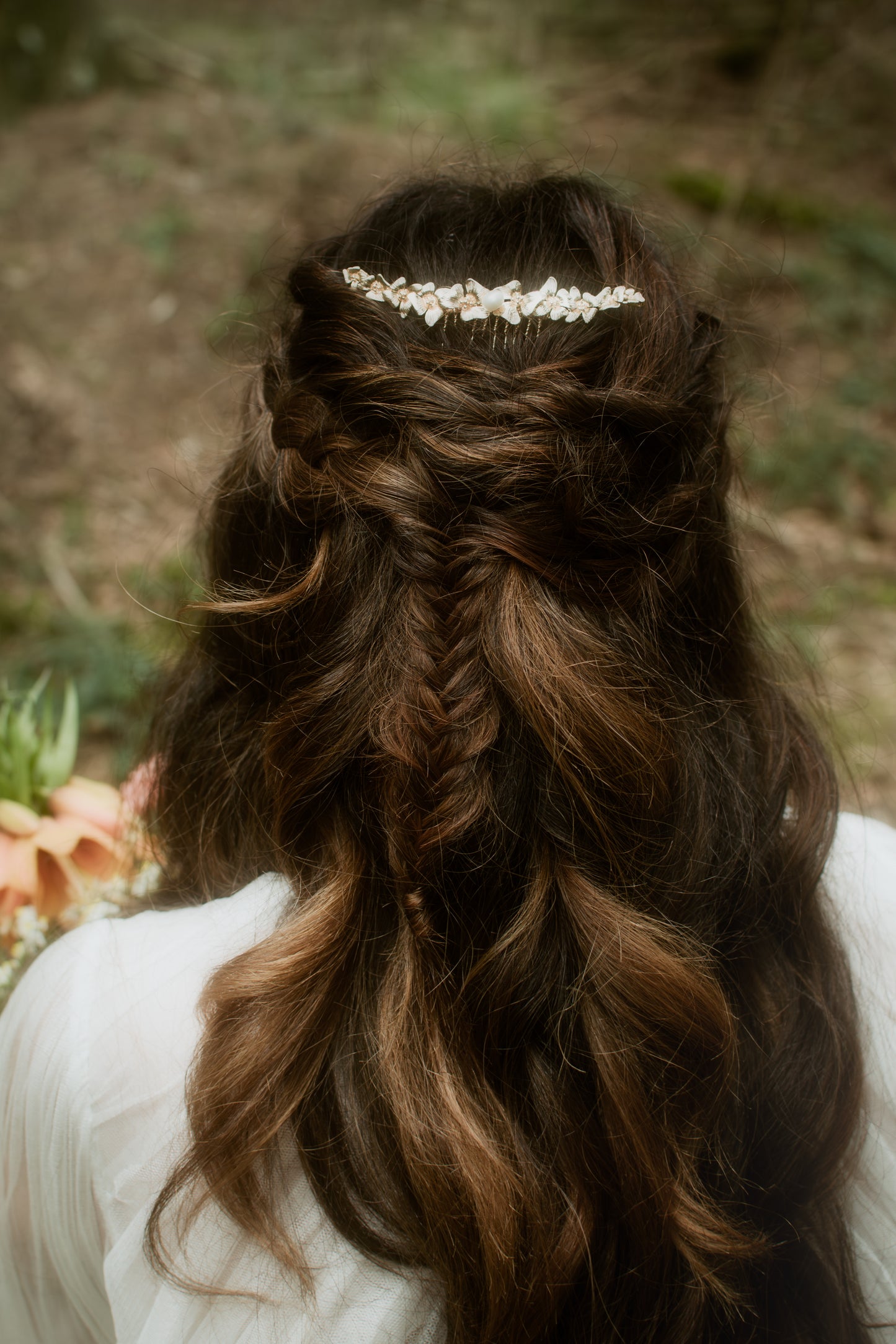 Peigne de mariée fleurs dorées er perle - VICTORIA