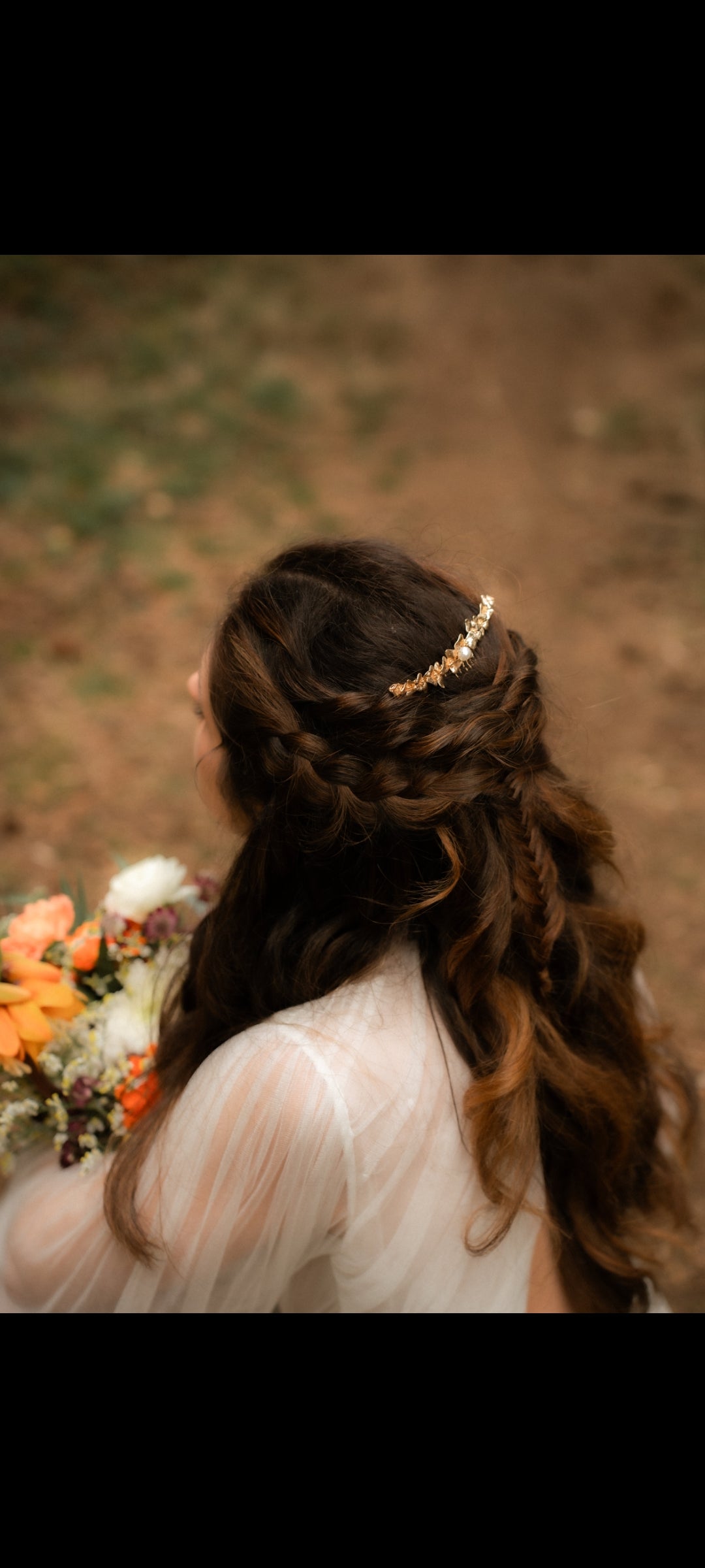 Peigne de mariée fleurs dorées er perle - VICTORIA