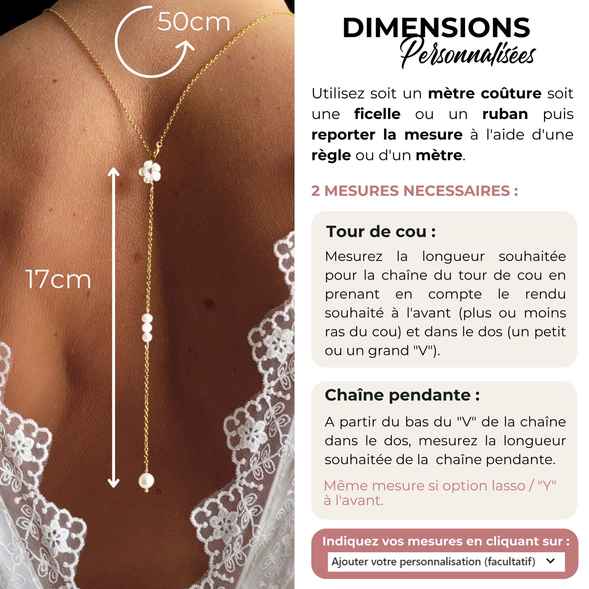 colliers de dos mariage personnalisables 