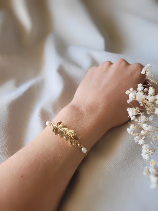 Bracelet mariée brin d'olivier et perles