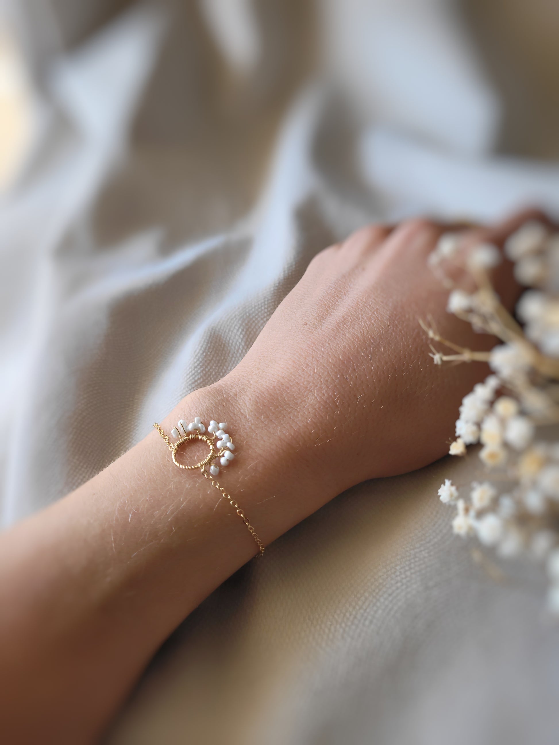 Braccelet de mariée perles tissées blanches