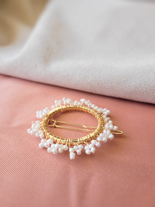 Barrette cercle doré et perles nacrées - GYPSOPHILE