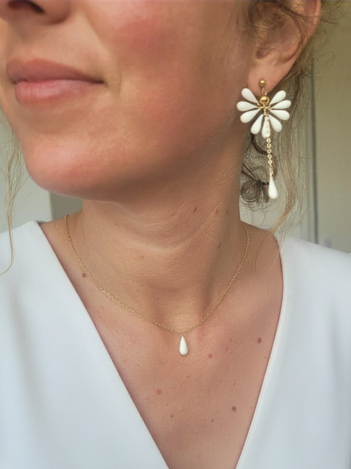 Grandes boucles d'oreilles élégantes pour mairée éventail de gouttes en porcelaine 