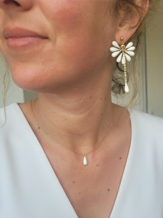Grandes boucles d'oreilles élégantes pour mairée éventail de gouttes en porcelaine 
