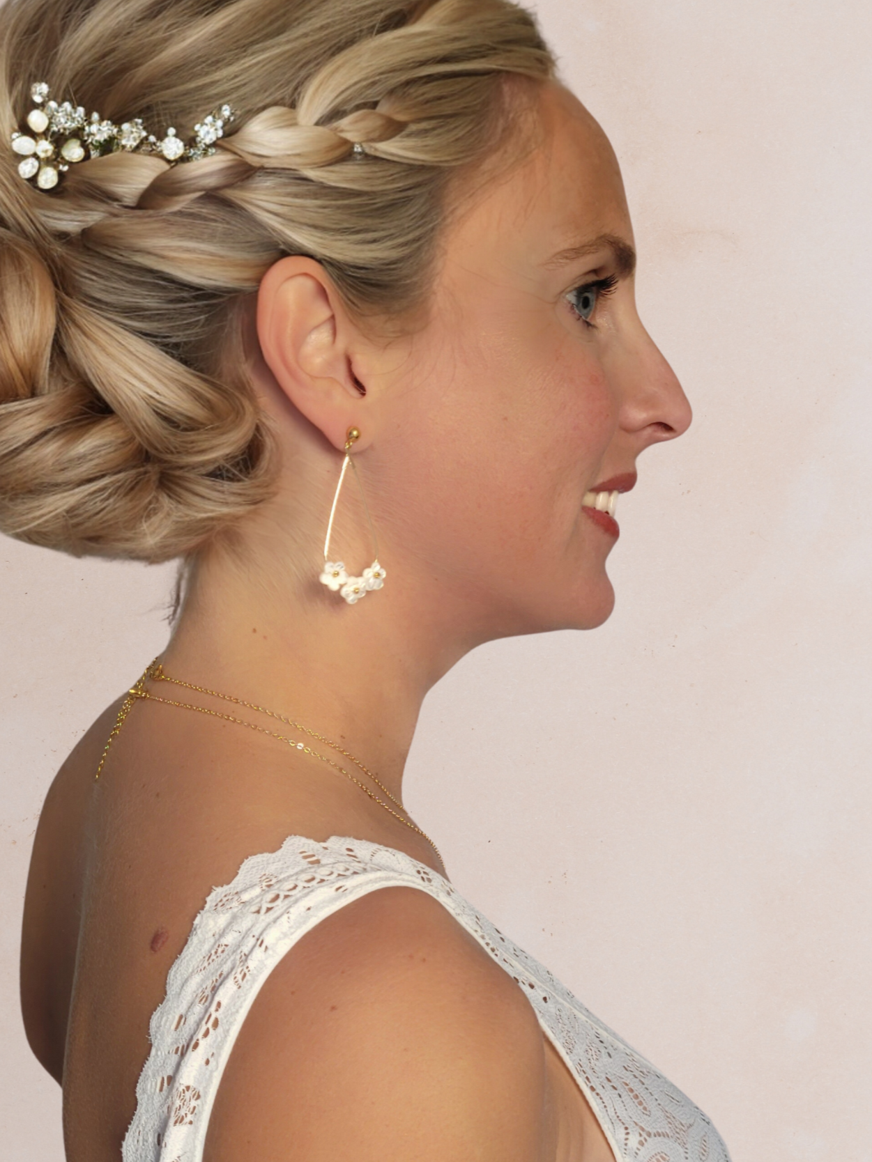 Boucles d'oreilles mariée fleurs blanches