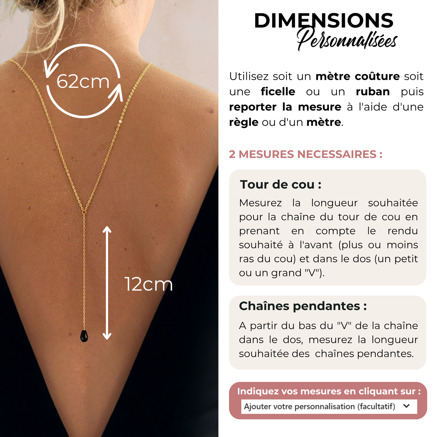 Collier lasso perle noire – Double port avant ou dos - OPIUM