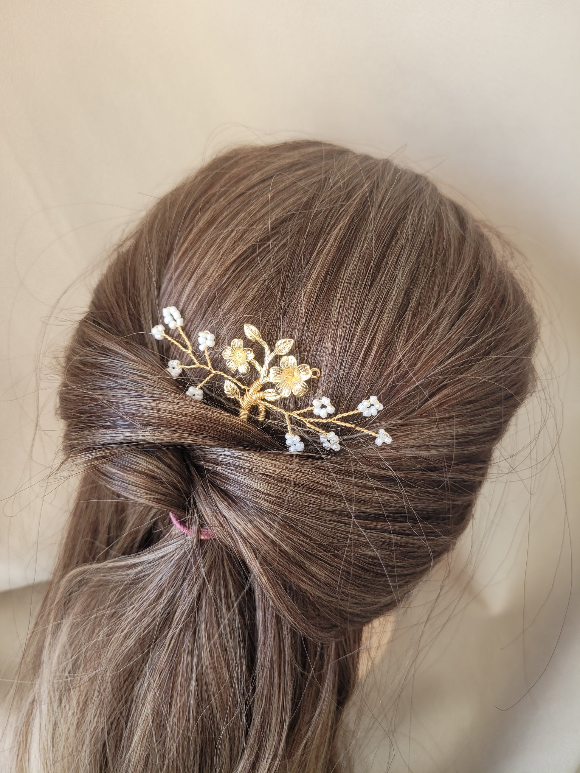 accessoire cheveux mariage doré et blanc