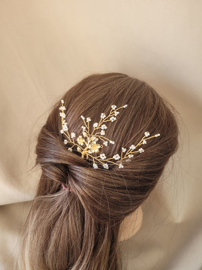 Pic à cheveux perles et fleurs dorées - Capucine