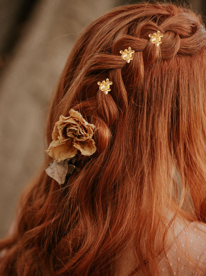 Pics à cheveux triple fleurs dorées -  MYOSOTIS