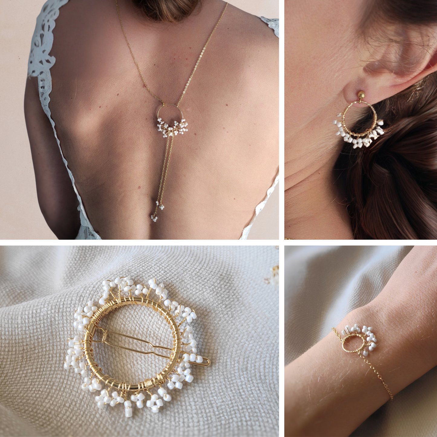Parure bijoux perles blanches