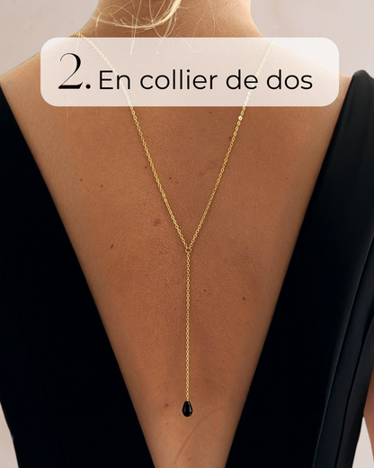 Collier lasso perle noire – Double port avant ou dos - OPIUM