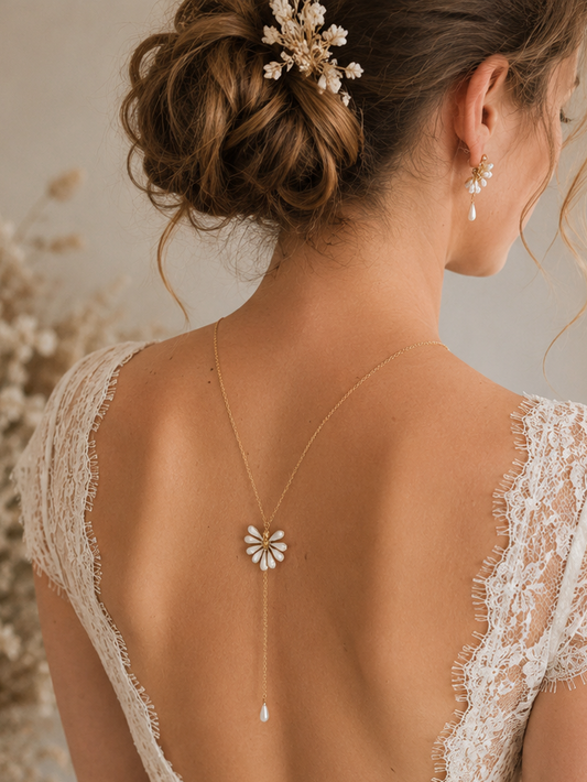 Collier de dos mariée gouttes en porcelaine 