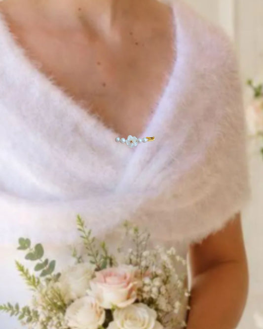 Attache bolero de mariée dorée avec fleur en nacre et perles - AMELIA