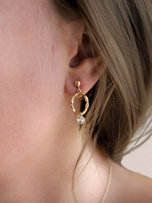 boucles d'oreilles en laiton doré avec zircon serti