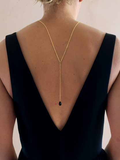 Collier lasso perle noire – Double port avant ou dos - OPIUM