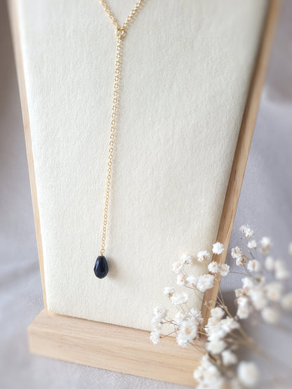 Collier lasso perle noire – Double port avant ou dos - OPIUM