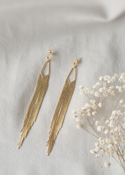 grandes boucles d'oreilles pendantes franges dorées pour soirée chic