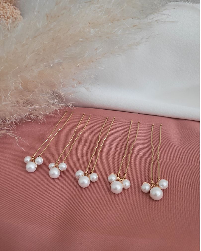 Lot de trois épingles à cheveux pour mariée avec perles nacrées – accessoire de coiffure mariage élégant