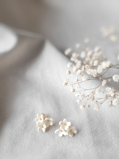boucles d'oreilles trio de fleurs en céramique