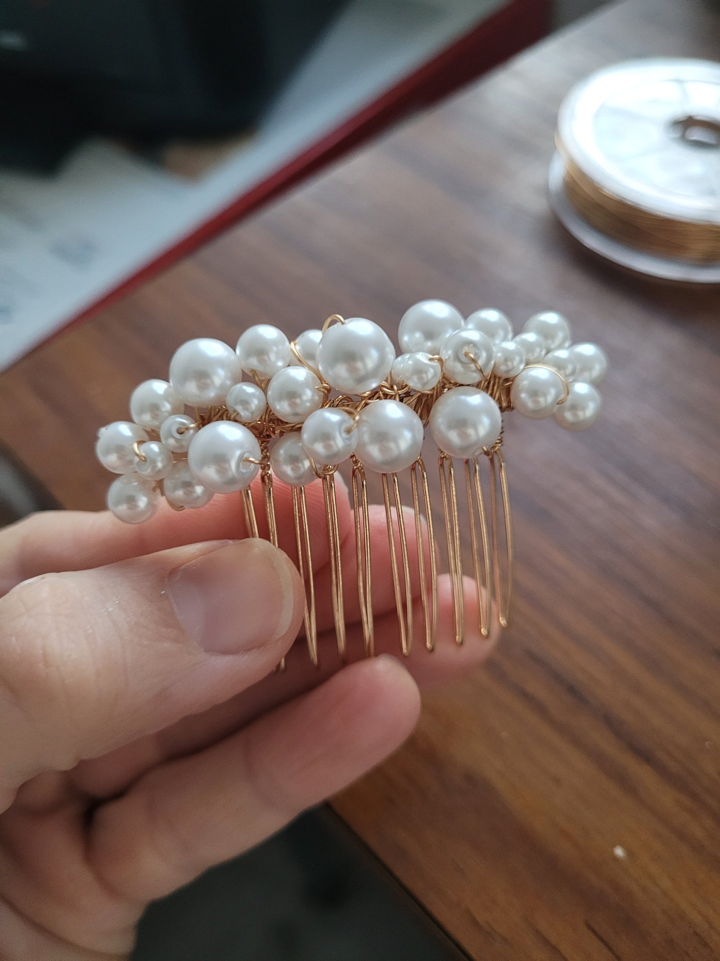 Peigne de mariée doré avec perles nacrées - PEARL