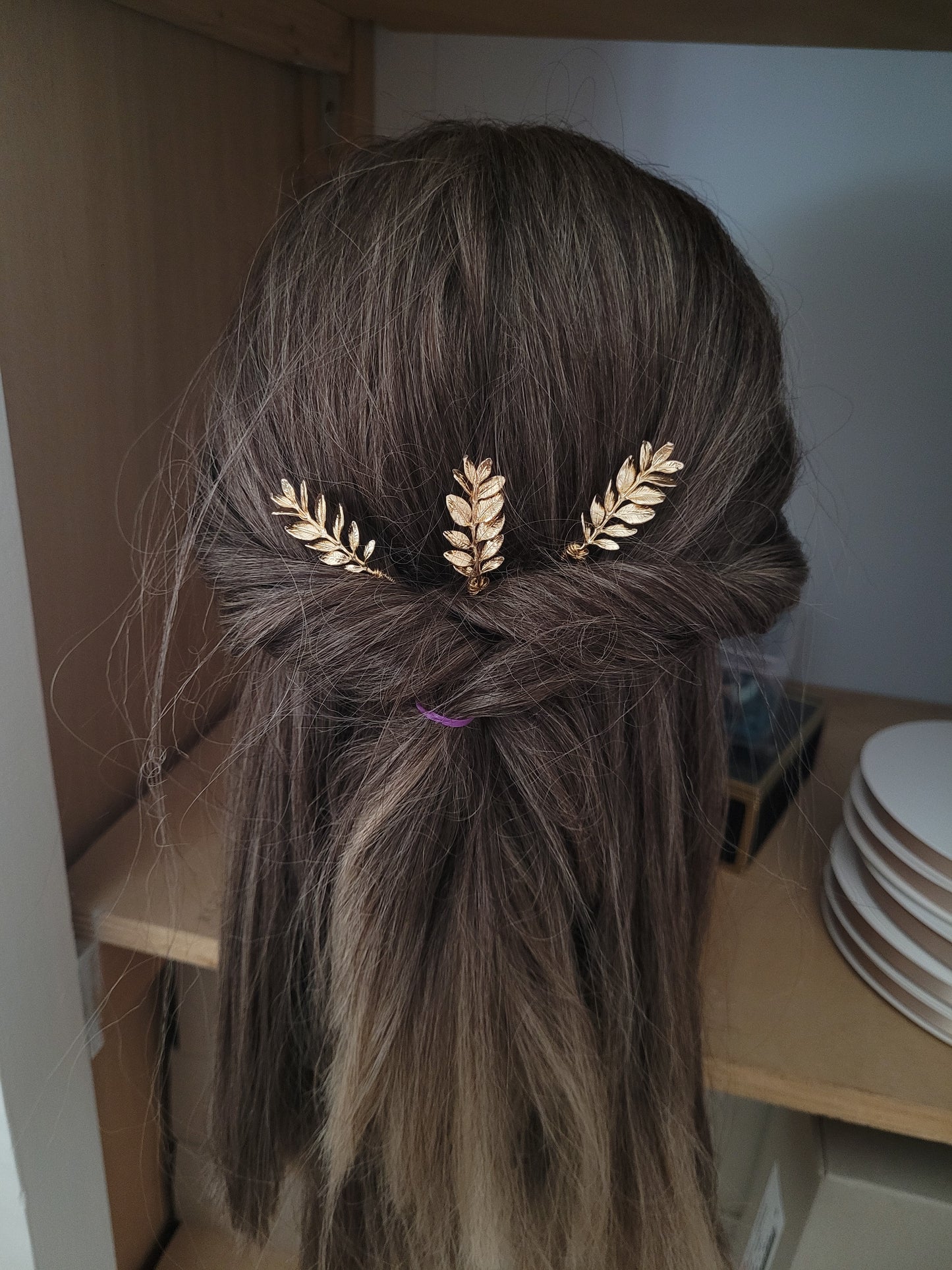 Lot de 3 pics à cheveux mariée brins d'olivier - OLIVIA
